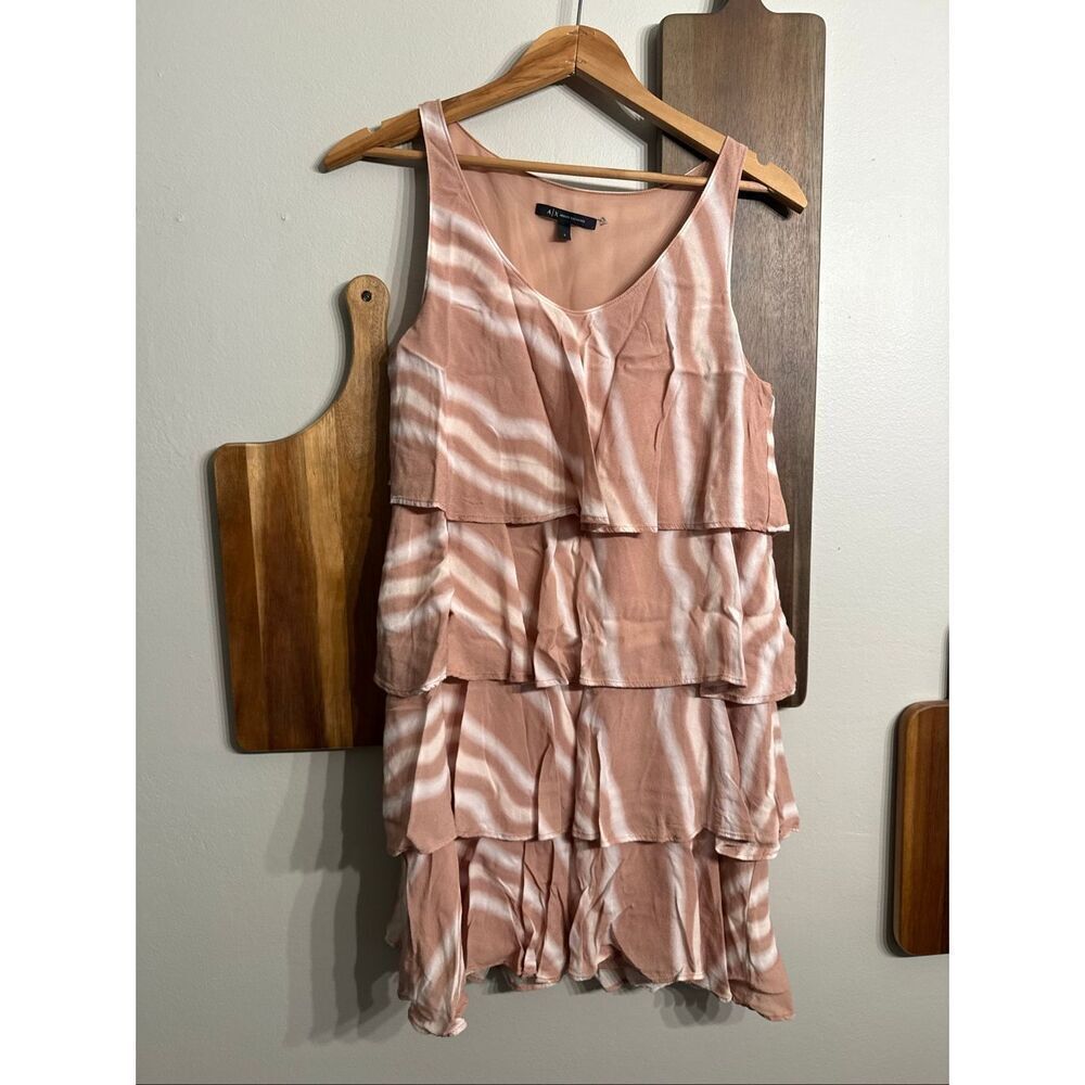 Armani Exchange Beige‎ Wave Print Sleeveless Tiered Mini Trapeze Dress Size 2